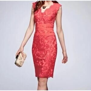 Tadashi Shoji Pink Lace Bodycon Cocktail Dress 10 Sheath Short Pencil Sleeveless
